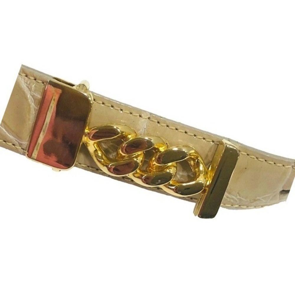 Vtg Anne Klein for Calderon Beige Croc Calfskin Chain Waist Belt Statement Sz L